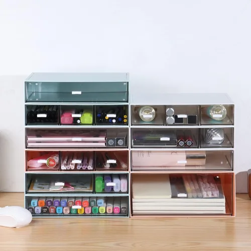 Miniatura 5 de Organizador de escritorio para manualidades y almacenamiento con 7 cajones planos, accesorios de escritorio de plástico apilables y organizador