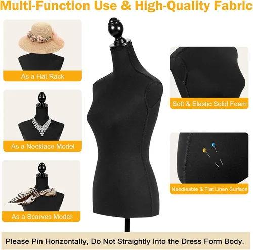 Miniatura 6 de Torso de maniquí de maniquí, forma de vestido ajustable de altura de 60 a 67 pulgadas, 4.1 libras ligero y fácil de mover cuerpo de maniquíes