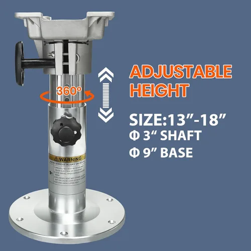 Miniatura 2 de ONHI Pedestal ajustable de aluminio para asiento de barco de 13 a 19 pulgadas de altura, diseño de bloqueo, pulido plateado, para barcos de pesca