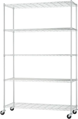 Miniatura 12 de Estantería de alambre ajustable de 5 niveles con ruedas, estante de alambre para organización de cocina, almacenamiento de garaje, capacidad de 400