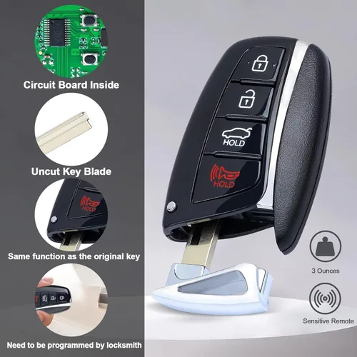 Miniatura 6 de Keymall Reemplazo de llavero remoto de entrada sin llave para Hyundai Santa Fe 2013 2014 2015 2016 2017 2018 315MHz 4 botones