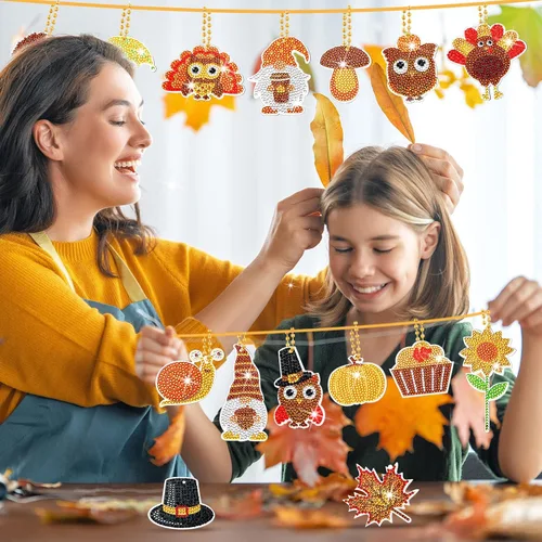Miniatura 2 de Inbagi 15 llaveros de pintura de diamante de otoño, llaveros de arte de diamantes de otoño, decoración para decoración de fiesta de Acción de Gracias