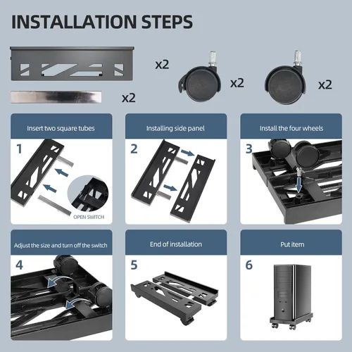 Miniatura 8 de BYMECOST Soporte de torre ajustable para computadora, soporte de PC para CPU móvil con 4 ruedas giratorias que se adapta a la mayoría de PC debajo
