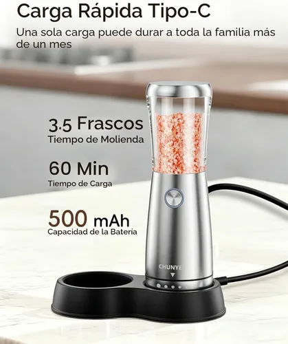 Miniatura 5 de Juego de Molinillo Eléctrico de Sal y Pimienta - Juego Automático de Molinillo de Sal y Pimienta Recargable de Acero Inoxidable con Base