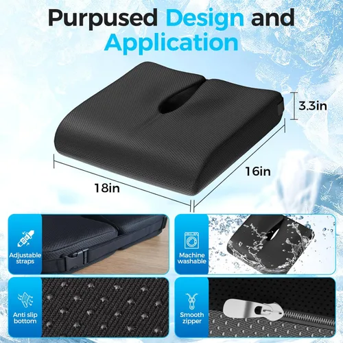 Miniatura 4 de Cojín transpirable para silla de oficina, de 18 x 16 pulgadas, para silla de ruedas, para ciática, coxis, alivio de dolores de presión. Ergonómico