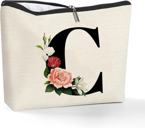 Miniatura 8 de Bolsa de maquillaje personalizada con inicial para mujer, bolsa de cosméticos con monograma, regalo de cumpleaños para mamá, regalo de dama