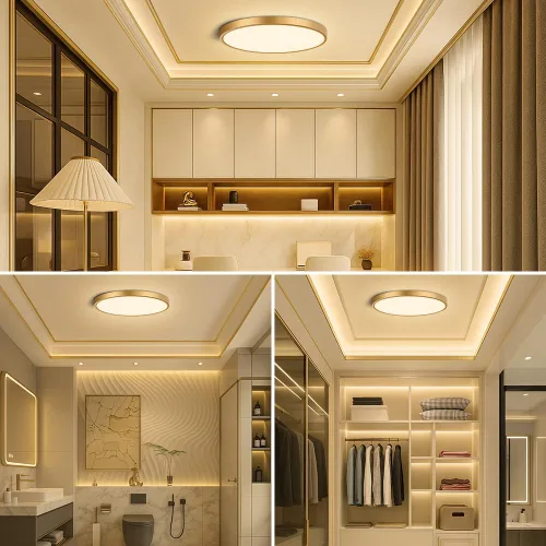 Miniatura 6 de Lámpara de techo LED dorada de 9 pulgadas, 18 W, 1800 lúmenes, 3000 K, luz blanca cálida, lámpara de techo LED redonda de perfil bajo