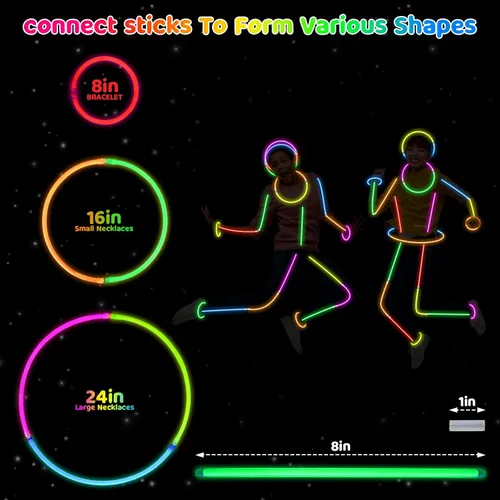 Miniatura 5 de Mega-L Glow Sticks suministros de fiesta, recuerdos de fiesta que brillan en la oscuridad, 100 collares ultra brillantes de 8 pulgadas y pulseras