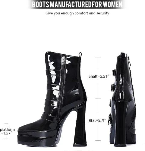 Miniatura 4 de Artrotter Botas de plataforma para mujer botas de tacón alto grueso y puntiagudo botas de combate con correas de hebilla cremallera lateral