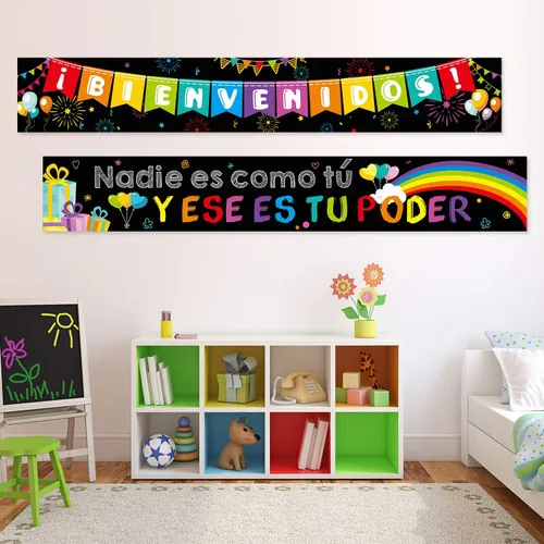 Miniatura 5 de Blulu Cartel de bienvenida en español, cartel inspirador en español para el primer día de escuela, cartel motivacional con 40 puntos adhesivos