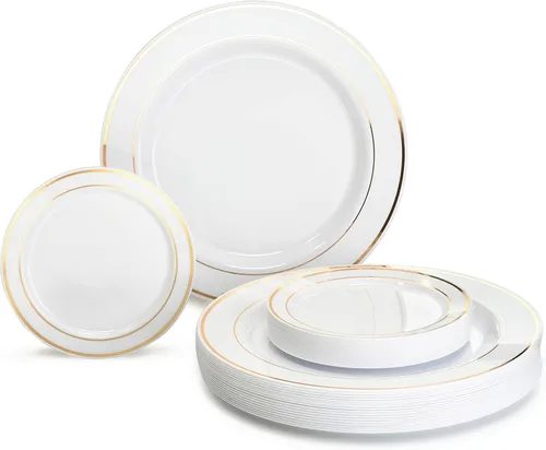 Miniatura 2 de Occasions" - Juego de 125 piezas (25 invitados) - Platos y cubiertos de plástico para boda, vajilla pesada desechable de 10.5 pulgadas, 6.25