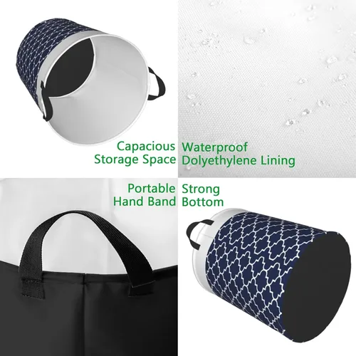 Miniatura 3 de Cesta de lavandería personalizada, bolsa grande para lavandería, bolsa de ropa plegable, alta, impermeable, para viajes, baño, universidad, Azul