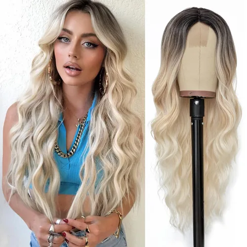 Miniatura 17 de NAYOO Pelucas marrones con flequillo para mujer, pelucas de cabello largo y ondulado, resistentes al calor, pelucas de fibra sintética para uso