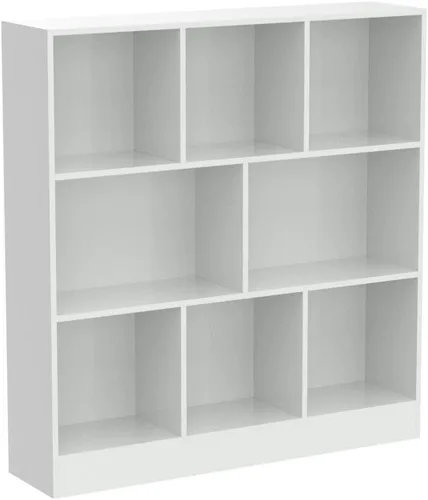 Miniatura 5 de ECACAD Estantería de madera con estantes abiertos de 3 niveles, organizador de almacenamiento de 8 cubos para sala de estar, oficina en casa, blanco