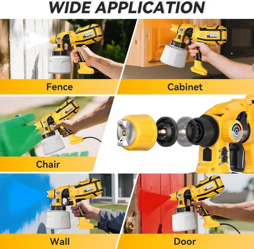Miniatura 7 de Pulverizador de pintura HVLP eléctrico de 1200W, pistola de pintura en aerosol con 5 boquillas y 3 patrones de pulverización, control de flujo