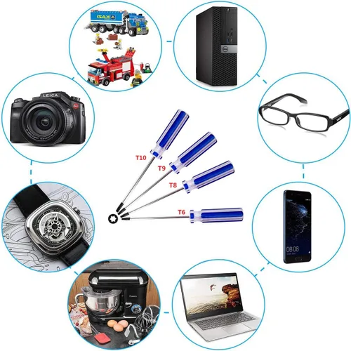 Miniatura 5 de Juego de destornilladores Torx T6 T8 T9 T10 destornillador estrella adecuado para reparación de teléfonos móviles/Mac/computadora