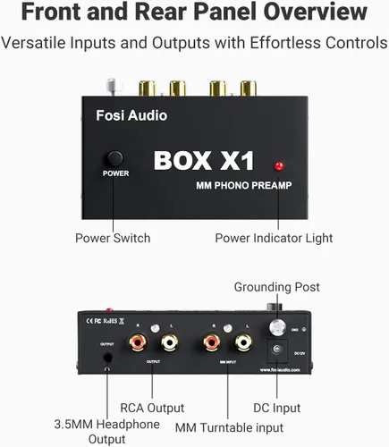 Miniatura 6 de Fosi Audio Box X1 Phono Preamp para giradiscos MM Turntable Mini amplificador de fonógrafo estéreo de audio Hi-Fi/Reproductor de discos con salida