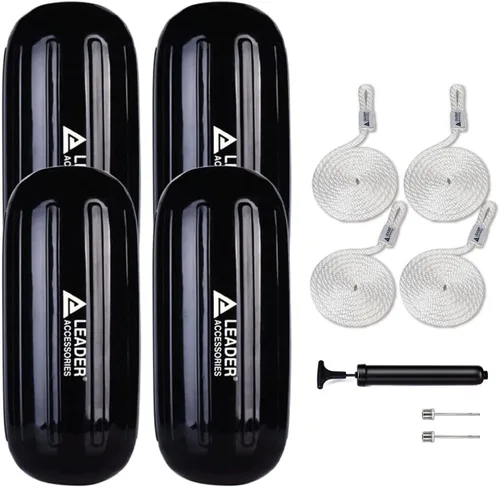 Leader Accessories Guardabarros para barco, paquete de 4 parachoques para barco, con agujero a través del medio acanalado, inflable, incluye líneas