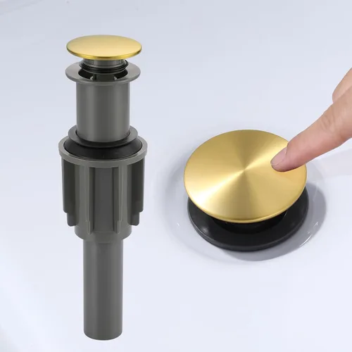 Drenaje de fregadero de baño sin desbordamiento, tapón emergente ARCORA de oro cepillado para fregadero de recipiente con botón de clic