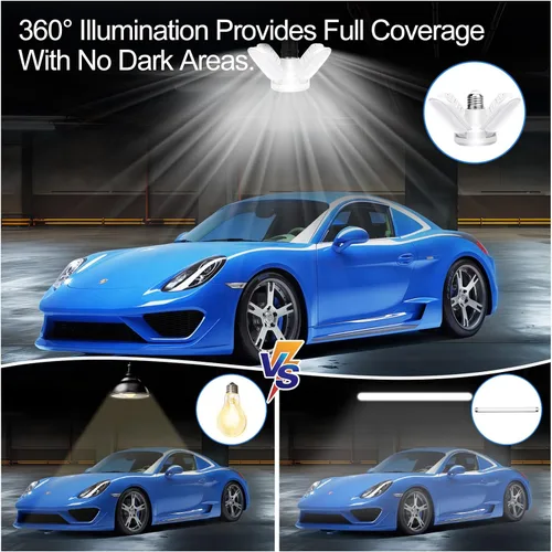 Miniatura 2 de Paquete de 2 bombillas LED de garaje, mini luces LED de techo de garaje de 50 W, 4 paneles ajustables, bombilla LED de garaje de 5000 lúmenes, luz