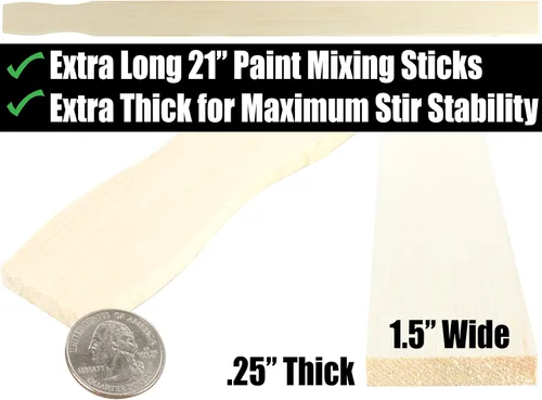 Miniatura 3 de Paquete de 5 palitos de pintura ultra resistentes de 21 pulgadas. Agitadores de paleta de madera lijada para mezclar epoxi o pinturas en cubos de 5