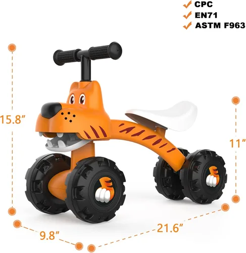 Miniatura 3 de YGJT Bicicleta de equilibrio para bebés para niños y niñas de 1 año, para interiores y exteriores, sin pedales, juguetes para niños de 10 a 36 Tigre