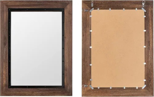 Miniatura 4 de YOSHOOT Espejo de pared con marco de madera rústica, 26 x 18 pulgadas, espejo de tocador de baño de madera natural y hierro para decoración de Marrón