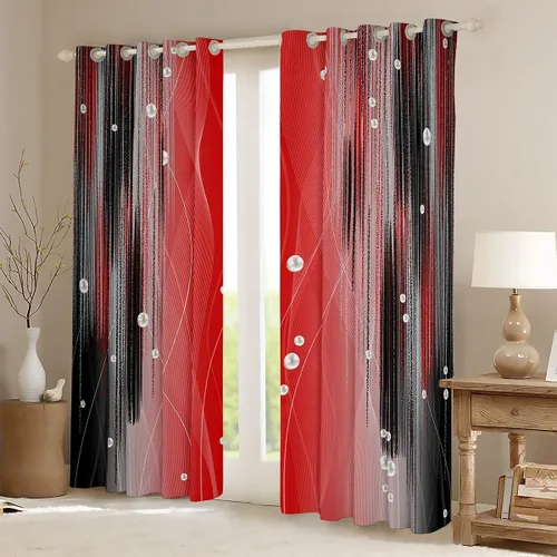 Miniatura 2 de jejeloiu Cortinas rojas y negras para dormitorio (2 paneles, 38 x 45 pulgadas) con líneas geométricas de rayas 30% a 50% cortinas opacas para niños