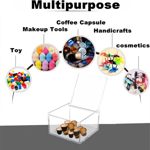 Miniatura 7 de KissYou Caja de acrílico con tapa, caja transparente con tapa con bisagras, almacenamiento de acrílico, soporte para cápsulas de café, organizador