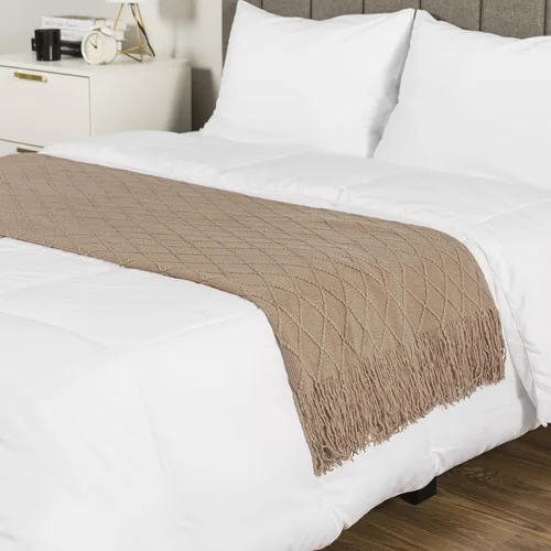 Miniatura 4 de PAVILIA Manta de punto marrón claro para sofá, cama individual, cobija suave de estilo granja para sofá del salón, ligera decorativa para otoño