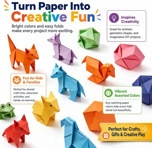 Miniatura 7 de Papel de origami de 8 x 8 pulgadas / 7.9 x 7.9 in, cuadrado de doble cara, 150 hojas con 15 colores vivos, papel fácil de plegar para principiantes