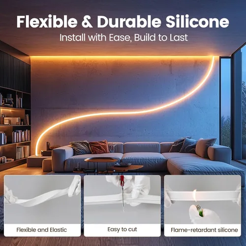 Miniatura 4 de Muzata Difusor LED de silicona sin manchas de 16.5 pies/16.4 ft con canal LED blanco flexible con brida empotrada tubo flexible