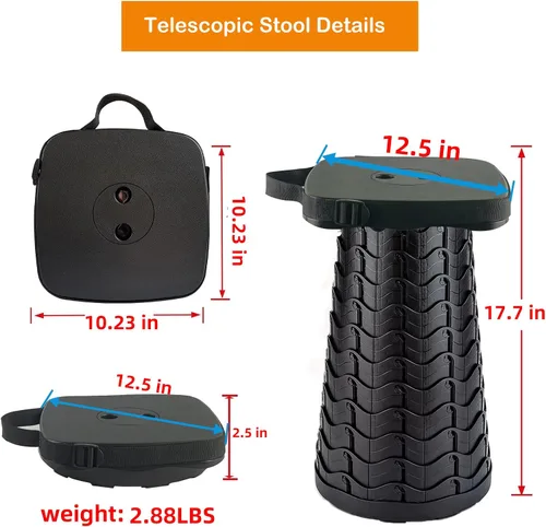 Miniatura 4 de Taburete plegable para acampar con cojín de asiento y bolsa de nailon, taburete telescópico portátil cuadrado, taburete plegable ligero y resistente