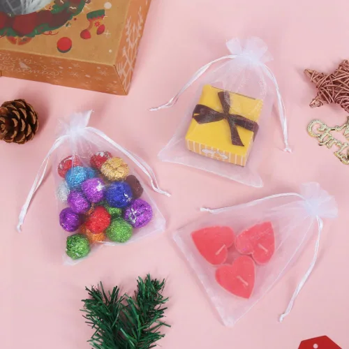 Miniatura 5 de Paquete de 100 bolsas de organza de HRX, 3.9 x 5.9 pulgadas, para regalos de Navidad, bodas, bolsos con cordón de regalo, bolsas de joyería, bolsas