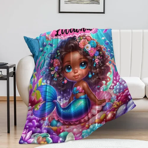 Miniatura 5 de Regalos de sirena para niñas africanas, manta de bebé personalizada con nombre para bebés recién nacidos, manta personalizada para niñas negras