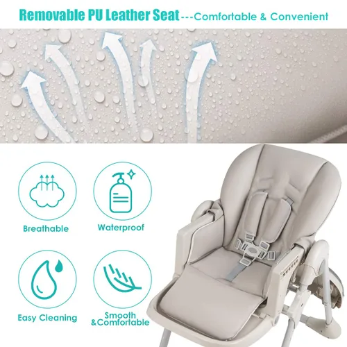 Miniatura 8 de BABY JOY Silla alta convertible para bebés y niños pequeños, altura ajustable, silla alta Grow & Go con reclinación y reposapiés, bandeja doble Gris