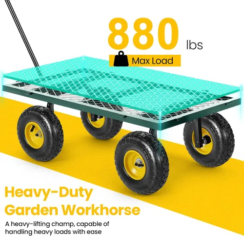 Miniatura 18 de Carrito de jardín, carrito de jardín de acero de malla de servicio pesado de 880 libras de capacidad con lados removibles para convertir