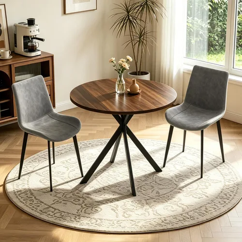 Miniatura 11 de Juego de 2 sillas y mesas de comedor redondas de 31.5 pulgadas para 2, pequeñas sillas de comedor que ahorran espacio, juegos de comedor pequeños