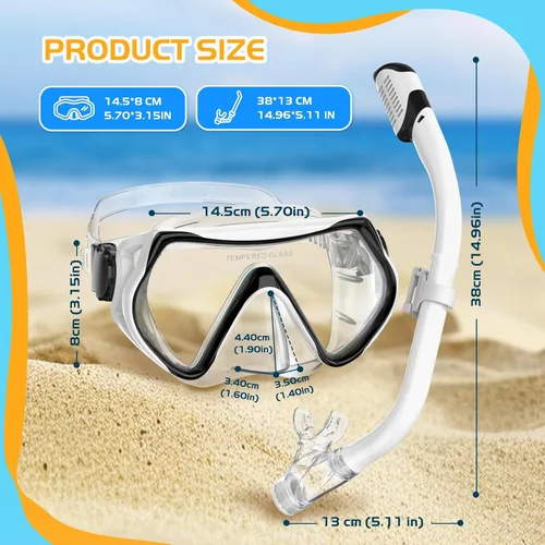 Miniatura 2 de Kids Snorkel Set Dry Top Snorkeling Gear for Kids Youth Boys Girls Junior Age 5-15,Tempered Glass Swimming Diving Mask and Snorkel Set 180 Degree