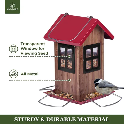 Miniatura 3 de Kingsyard Lindas casas comedero para pájaros para exteriores, comedero colgante de metal para pájaros con 4 puertos, decoraciones de jardín al aire