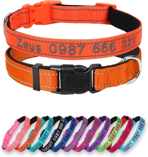 Miniatura 6 de Collar acolchado para perro, collar personalizado de neopreno suave para mascotas, nombre y número de teléfono bordado personalizado para mascotas