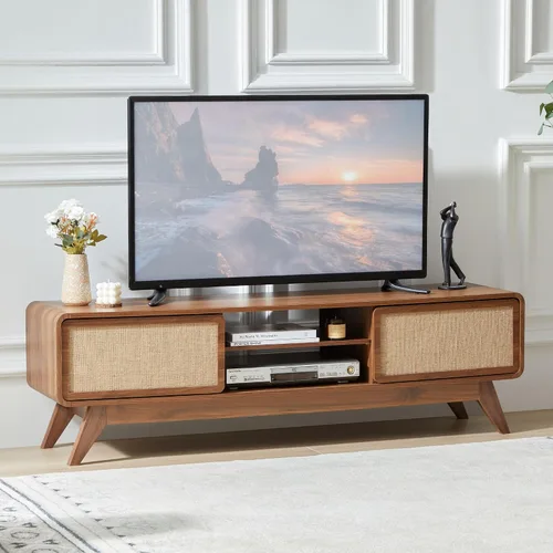 Miniatura 9 de AVZEAR Soporte de TV moderno de mediados de siglo para televisores de hasta 65 pulgadas, centro de entretenimiento estilo granja con almacenamiento