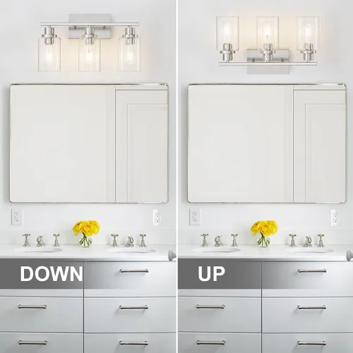 Miniatura 6 de Accesorios de iluminación de baño de 3 luces de níquel cepillado, lámpara de tocador sobre espejo, iluminación de pared moderna de granja, apliques