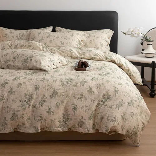 Miniatura 13 de Juego de funda de edredón blanca con estampado floral azul, juego de ropa de cama de algodón suave estilo bohemio, juego de ropa de cama estética