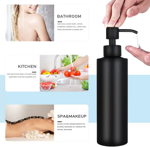 Miniatura 5 de Dispensador de jabón para encimera, color negro mate, dispensador de loción de 11.8 onzas con bomba, dispensador de jabón de mano de acero
