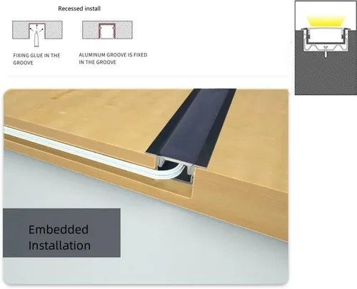 Miniatura 7 de Paquete de 10 canales de aluminio LED en forma de U de 3.3 pies con cubierta negra, tapas de extremo y clips de montaje, perfil de aluminio