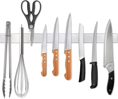 Miniatura 9 de Ninonly Tira magnética para cuchillos de 12 pulgadas, barra de cuchillos de cocina de acero inoxidable premium montada en pared, ahorro de espacio