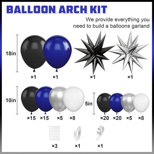 Miniatura 2 de Kit de arco de globos azul marino y negro, guirnalda de globos con globos de papel de aluminio metálico plateado blanco oscuro globos de látex
