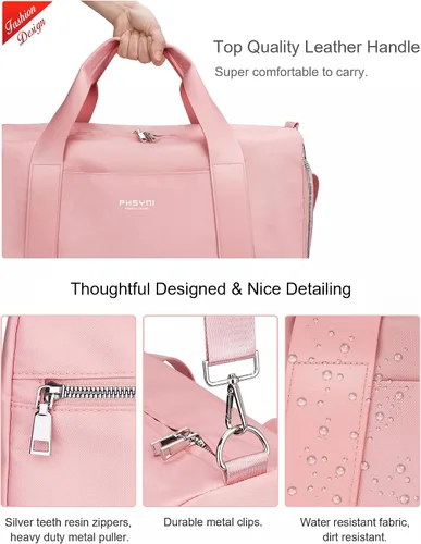 Miniatura 3 de Bolsa de gimnasio rosa para mujeres y niñas con compartimento para zapatos y bolsillo húmedo - Bolsa de lona para viajes, deportes, fitness