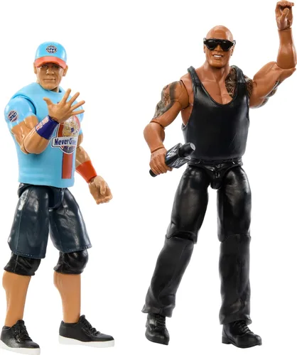 Mattel WWE Main Event Championship Showdown - Juego de 2 figuras de acción y accesorios, serie #19 The Rock vs John Cena coleccionable